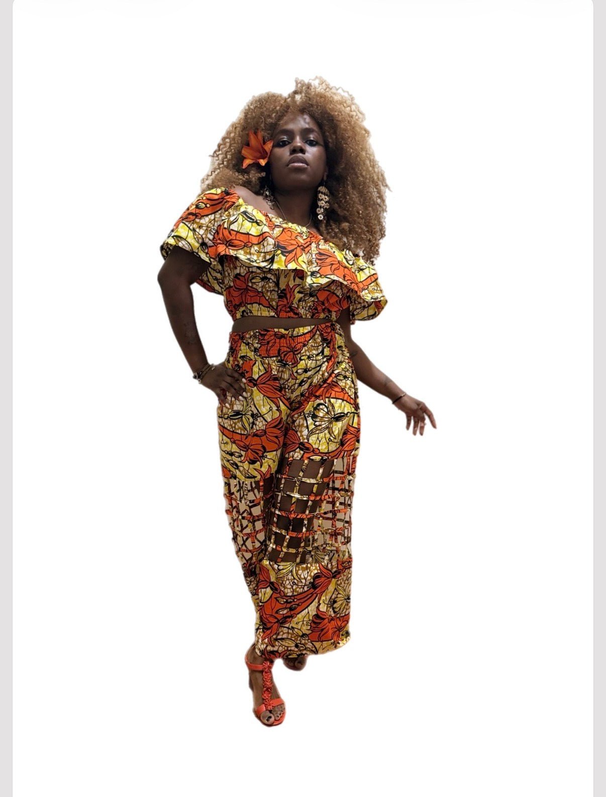 #ASC1006 - Unique Three Piece Pant Set With A Window Pane Flare. One Size Fits Most
