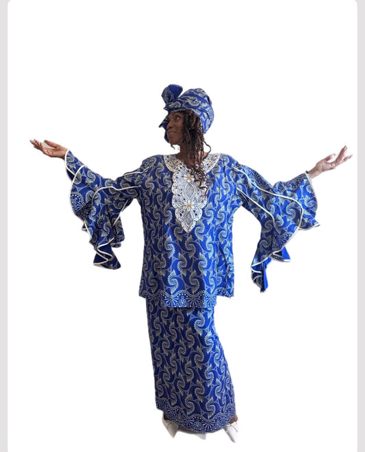 #ASC1012 - Blue Elegance With Wrap Skirt. One Size Fits Most