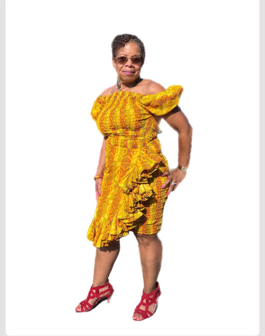 #NA896 - Motherland Colors With A Ruffled Fitted Flair.