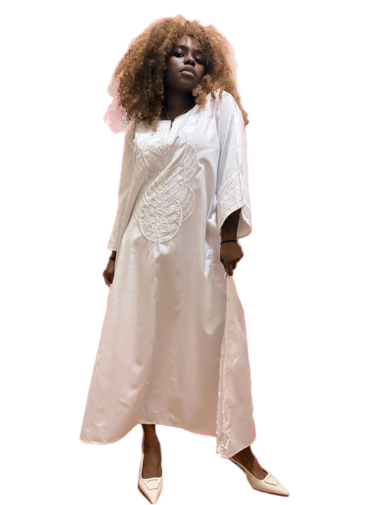 #ASC1003 - Long, Flowy, And Crisp White Dress With Embroidery. One Size Fits Most