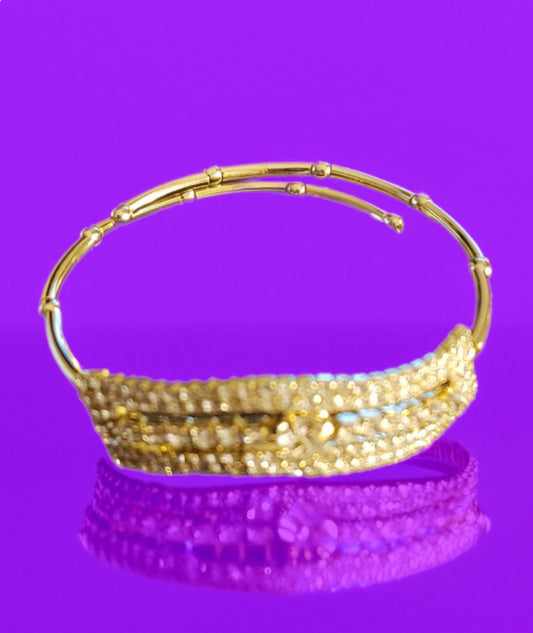 #A1078 - Wavy Upper Arm Bedazzled Gold Tone Cuff