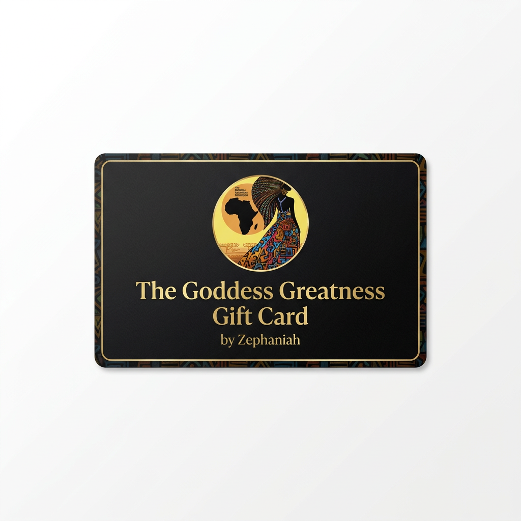 The Goddess Greatness Gift Card in black and gold