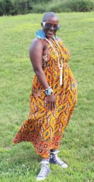 Stunning Vibrant African Pattern Halter Dress With Drawstring Tie Around The Neck - One Size Fits Most