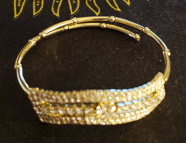 Wavy Upper Arm Bedazzled Gold Tone Bangle